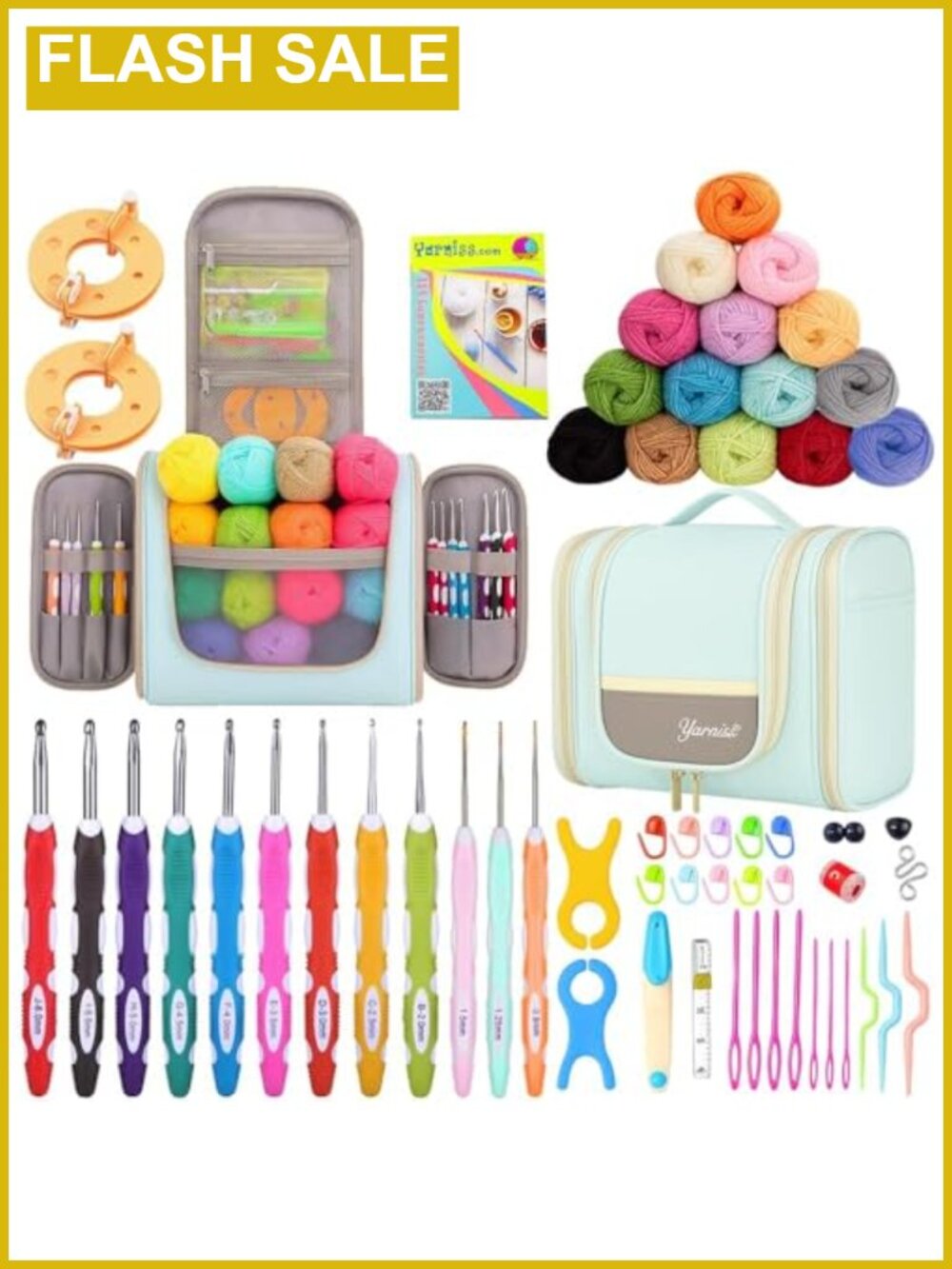 Crochet Kit for Beginners 59 Pcs Ergonomic Hooks 1050 Yds Yarn Canvas Bag